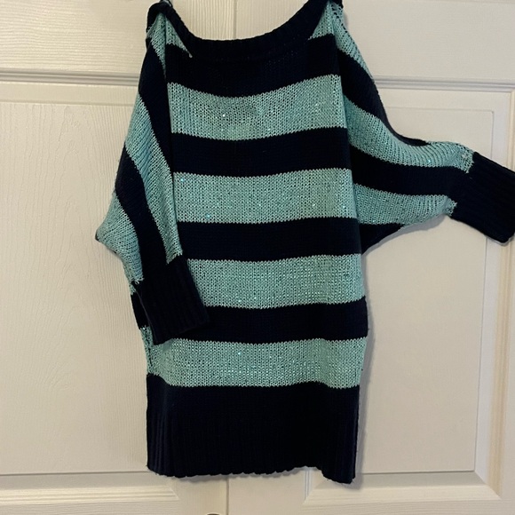 by & by Black and Green Off-the-Shoulder Sweater - Picture 1 of 7